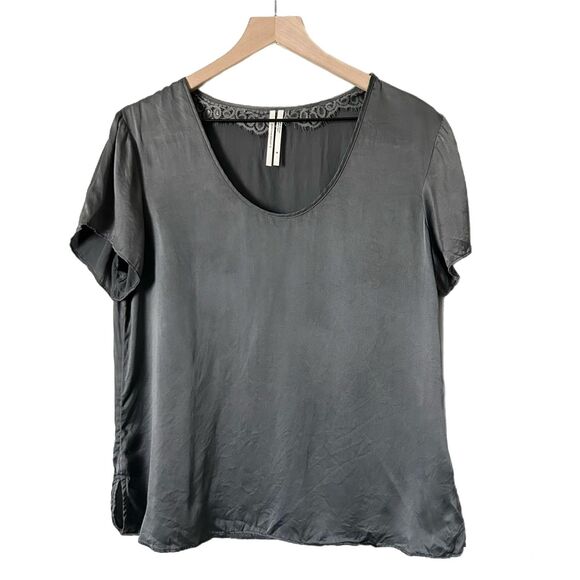 Anthropologie Lucy 100% Silk Tee Blouse in Charcoal Gray Size Medium - Picture 1 of 4